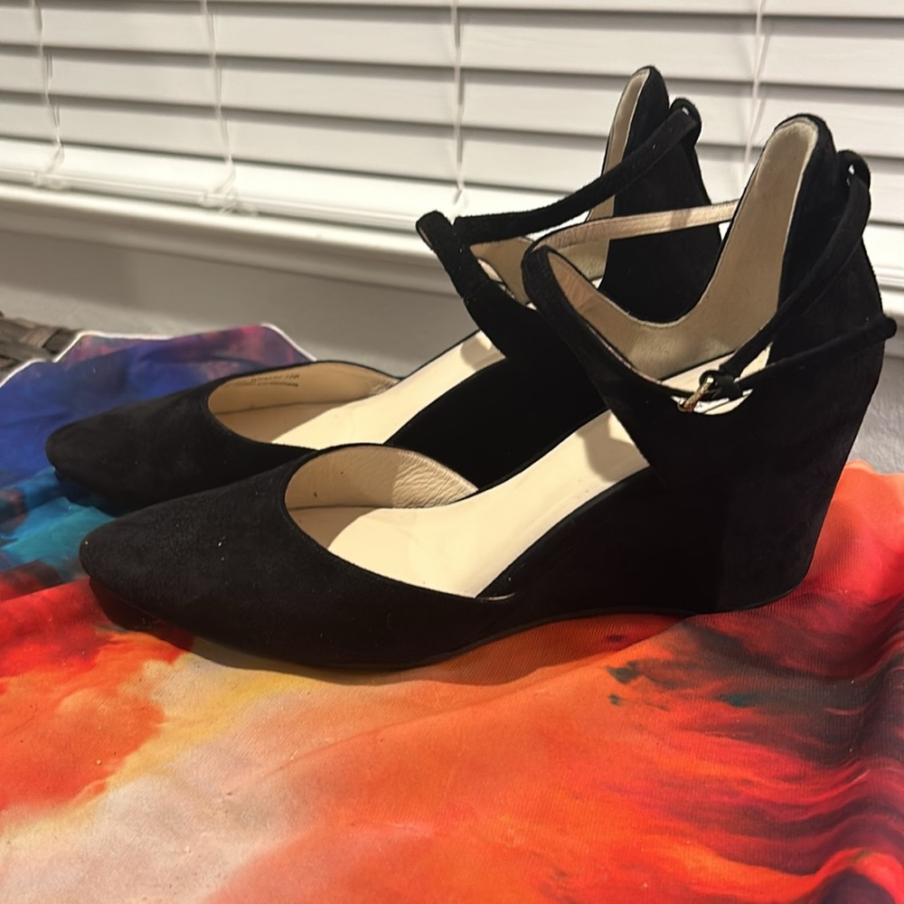 Cole Haan Black Suede Wedge Heels - Picture 2 of 7